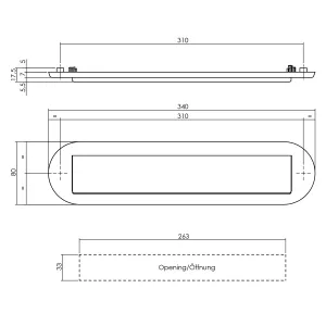 Briefeinwurf oval 340x80mm mit Klappe/Regenrand Mattschwarz (0023.400011) | hanse-Griff.de