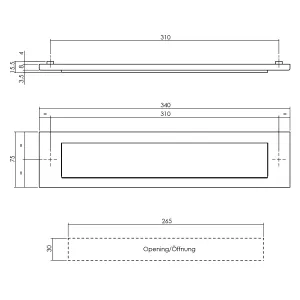 Briefeinwurf rechteckig 340x75mm mit Klappe/Regenrand Mattschwarz (0023.400002) | hanse-Griff.de