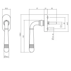 Fenstergriff Helena auf ovaler Rosette Messing lackiert (0013.617050) | hanse-Griff.de