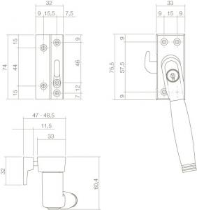 Fensterverriegelung Ton222 abschließbar SKG1 links Chrom/Ebenholz (0016.661651B) | hanse-Griff.de