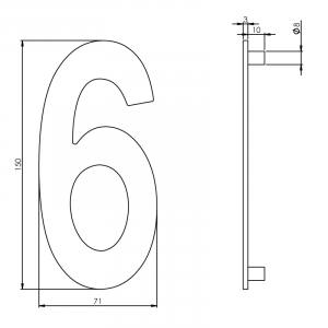 Intersteel Hausnummer 6 150 x 3mm gebürsteter Edelstahl