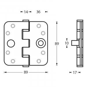 Kugellagerscharnier abgerundet 89x89x2,5 mm bis 80 kg, Edelstahl gebürstet (0035.462541) | hanse-Griff.de