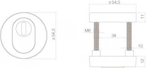 Profilzylinder Sicherheitsrosette SKG3 rund Ø55x12mm mit Kernziehschutz Messing getrommelt (0011.375100) | hanse-Griff.de