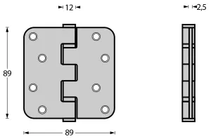 Kugellagerscharnier abgerundet 89x89x2.5 mm bis 70 Kilo Edelstahl (0035.462540CE) | hanse-Griff.de