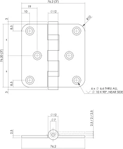 Kugellagerscharnier abgerundet 76x76x2,5mm bis 50 kg, Edelstahl gebürstet | Intersteel