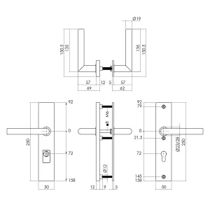 Sicherheitsbeschlag SKG3 Drücker Profilzylinder 250x50mm und Kernziehschutz gebürsteter Edelstahl (0035.396336Z) | hanse-Griff.de