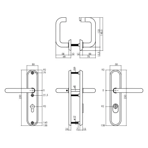 Sicherheitsbeschlag SKG3 Drücker Profilzylinder 250x50mm Kernziehschutz gebürsteter Edelstahl (0035.378549) | hanse-Griff.de