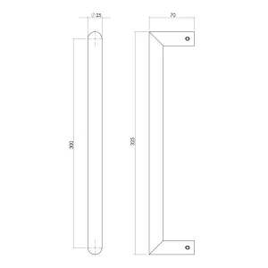 Stoßgriff auf Gehrung 325x70x25mm gebürsteter Edelstahl | hanse-Griff.de