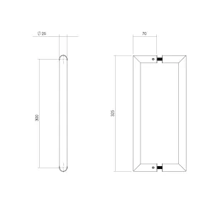 Stoßgriff auf Gehrung 325x70x25mm gebürsteter Edelstahl