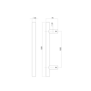 Stoßgriff T-Form 1200x70x25mm gebürsteter Edelstahl (0035.432581) | hanse-Griff.de