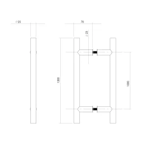 Stoßgriff T-Form 1200x70x25mm gebürsteter Edelstahl (0035.432582) | hanse-Griff.de