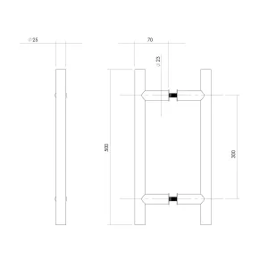 Stoßgriff T-Form 500x70x25mm gebürsteter Edelstahl | Intersteel