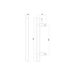 Stoßgriff T-Form 700x65x20mm gebürsteter Edelstahl (0035.432441) | hanse-Griff.de