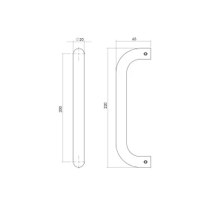 Stoßgriff U-Form 220x65x20mm gebürsteter Edelstahl (0035.433201) | hanse-Griff.de