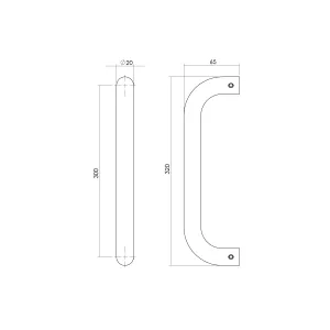 Stoßgriff U-Form 320x65x20mm gebürsteter Edelstahl (0035.433211) | hanse-Griff.de