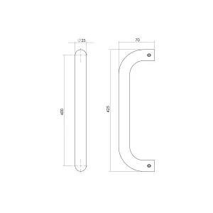 Stoßgriff U-Form 425x70x25mm gebürsteter Edelstahl (0035.433331) | hanse-Griff.de