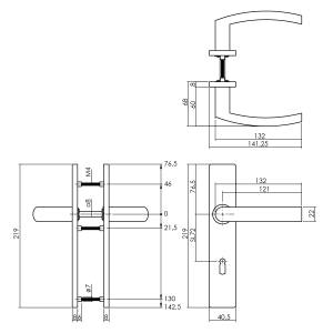 Türgriff Blok auf rechteckigem Schild Buntbart 72 mm EN1906/4 Edelstahl gebürstet | Intersteel