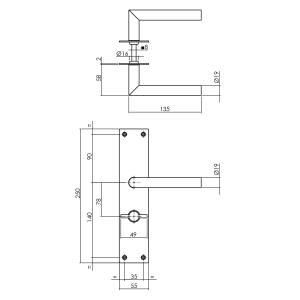 Türgriff Jura auf rechteckigem Schild Bad/WC Verriegelung 78/8 mm Edelstahl gebürstet | Intersteel