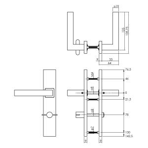 Türgriff Quadratisch auf rechteckigem Schild mit Bad/WC-Verriegelung 72/8 mm Edelstahl gebürstet | Intersteel