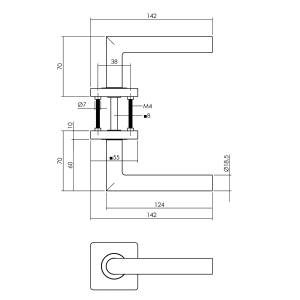 Türklinke Bastian auf quadratischer Rosette 55x55x10mm Messing Titan PVD | Intersteel