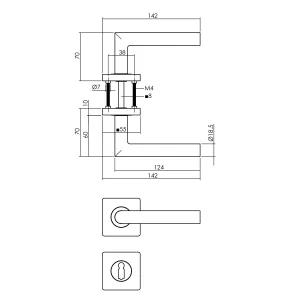 Türklinke Bastian mit quadratischer Buntbart-Rosette 55x55x10mm Messing Titan PVD | hanse-Griff.de