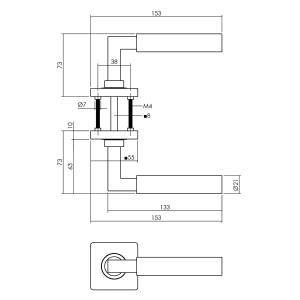 Türklinke Baustil auf quadratischer Rosette 55x55x10mm Messing Titan PVD | Intersteel