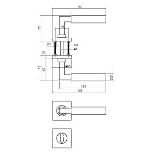 Türklinke Baustil mit quadratischer Buntbart-Rosette 55x55x10mm Messing Titan PVD | Intersteel