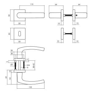 Türklinke Denham mit Buntbart-Rosette 50x50x10mm Schwarz | Intersteel