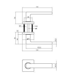 Türklinke Hera auf quadratischer Rosette 55x55x10mm Messing Titan PVD | Intersteel