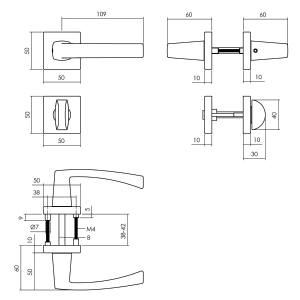 Türklinke Moora mit Bad/WC-Rosette 50x50x10mm Schwarz | Intersteel