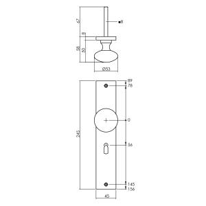 Türknauf auf Schild 245x45mm Buntbart 56mm Schwarz | Intersteel